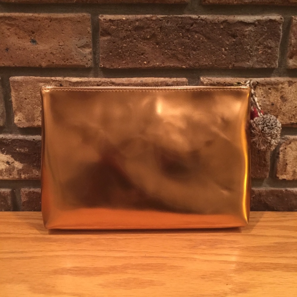 Bronze Metallic Madewell Clutch w/ Pom Poms